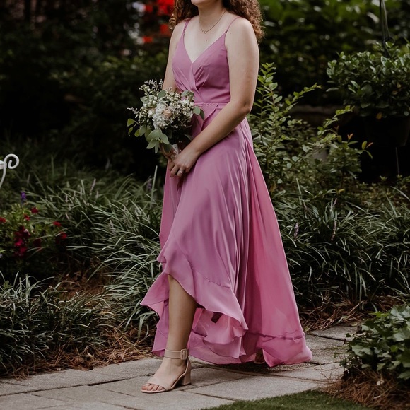 Formal Dress — A-Line V-neck Asymmetrical Chiffon, Cascading Ruffles, Size 6(US) - Picture 3 of 8